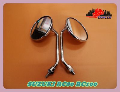 SUZUKI RC80 RC100 (8 mm.) (LH&amp;RH) SIDE MIRROR SET "CHROME" // กระจกมองหลังย่อ (เกลียว 8 มม.) SUZUKI RC80 RC100 ชุบโครเมี่ยม สินค้าคุณภาพดี