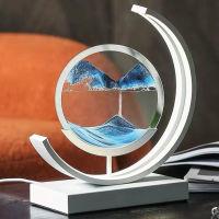 Quicksand Art LED Bedside Table Lamp Night Light Bedroom Light Sand Scene Dynamic Round Glass Hourglass Table Lamp