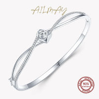 Ailmay Sparkle Interwoven Bracelets Fashion 925 Sterling Silver CZ Zircon Bracelets For Women Classic Wedding Statement Jewelry