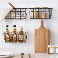 1Pc Wrought Iron Kitchen Seasoning Storage Basket Storage Basket Bathroom Rectangular Storage Box Wall Hanging Rack Organization