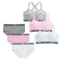 Girls Panty Sets Teenage Cotton Padded Training Bra+Panties Kids Sports Underwears 8-14Year