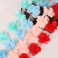 [HOT!] 2yards 24pcs Flowers 3D Chiffon Cluster Flowers Lace Dress Decoration Lace Fabric Ribbon Applique Trimming Sewing Supplies