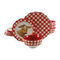 Gingham Red 12-Piece Dinnerware Set Dinnerware Sets, Dinner Plates, Plates And Bowls Sets Round Plate