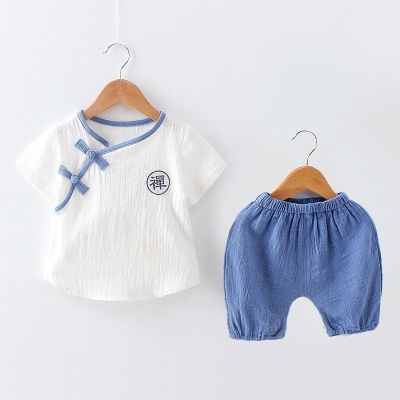 [COD] Childrens summer suit boys short-sleeved boy 2 one and a half years old baby 3 childrens linen clothes trendy