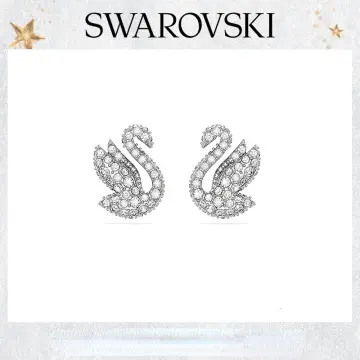 Swarovski Rhodium-Plated Crystal Swan Heart Drop Earrings - Macy's