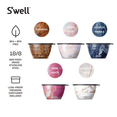 Swell 18/8 Stainless Steel Triple Layered Lid Salad Bowl Kit with Removable Dressing Pot/ Container - Core Collection 1.9L (64oz) ชามสลัดหินอ่อน