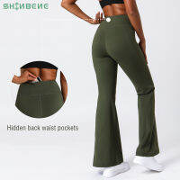 SHINBENE High Waist Naked Feel Flare Yoga Pants Women Plain Loose Flare Wide Leg Sport Leggings with Back Hidden Pocket