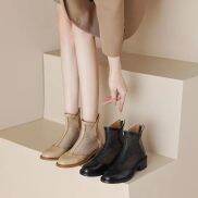 4.5Cm Giản Dị Thoải Mái mũi tròn khoét lỗ lưới gót trụ Da Martin Booties 35