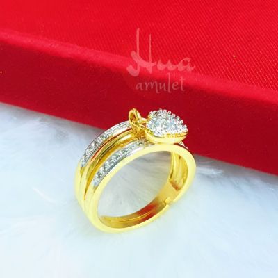 F52 แหวนทองหัวใจห้อยฝังเพชร ชุบเศษทองเยาวราชแท้ ทองไมครอน แหวนทองฝังเพชร เศษทองแท้เยาวราช ทองไมครอน ทองเหลืองแท้