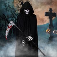 【YP】 New Grim Reaper Costume Cloak Kids Scary Costumes with Robe Glowing Eyes Hood Gloves