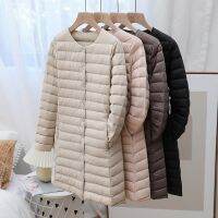 ZZOOI Autumn Winter Women Thin Down Jacket Parkas Warm Ultra Light White Duck Down Coat Ladies O Neck Single-breasted Long Outwears