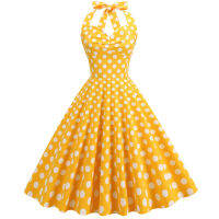 KKR Polka Dot แขวนคอเปิดกลับลูกไม้ขึ้นชุด1950S Slim Fitting เอวผูก Court กว้างสวิง Dressq11