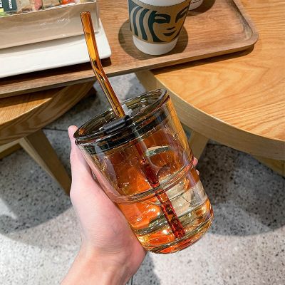 Coffee Cup High-grade Exquisite Glass Water Cup High Color Straw Cold Extraction Cup Ins Style Feeling Double Mouth Cup