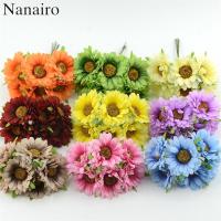 【DT】 hot  6pcs Cheap Daisy Artificial Flower Silk Sunflower Bouquet For Wedding Decoration Scrapbooking DIY Wreaths Craft Fake Flowers