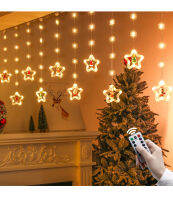 Idealhere 1ชุด Star LED Curtain Fairy String Lights ตกแต่งวันหยุดคริสต์มาสพร้อมรีโมท