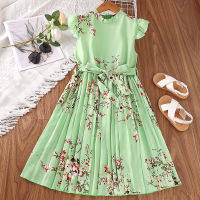 Kids Floral Print Dress for Girls 2022 New Summer Child O Neck Sleeveless Casual A-line Dress with Belt Cloth Children Clothing