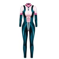 Anime My Hero Academia Ochaco Uraraka Asui Tsuyu Froppy Cosplay Costume Wig Tight Printing Jumpsuits Woman Sexy Carnival Suit