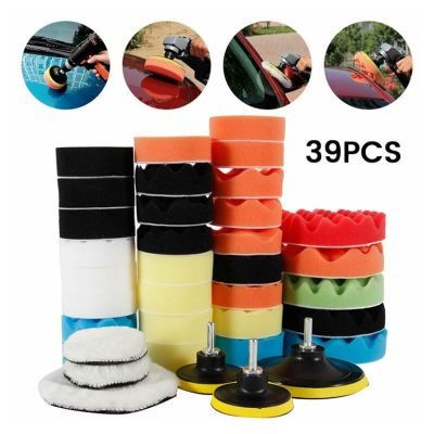39PCS/Set Buffing and Polishing Pads Kit 5 Inch 3 Inch Sponge Pads Wool Grip Pads and Polisher Grip Backing Plates for Car
