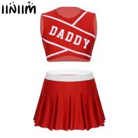 Womens Cheerleading Outfit Sexy School Girls Cosplay Dance Costume Dancewear Hot Competition Crop Top with Mini Pleated Skirt