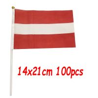 ZXZ 100pcs Latvia hand Flag 14*21cm Polyester Double Side Printing LV Latvia Hand waving Flag with plastic flagpole