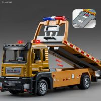 ♘ 1:32 Flat Trailerk VAN Type Alloy Model Metal Car Transporter Wrecker Truck Pull Back Sound Light Toy Simulation Truck