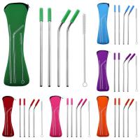 50%HOT4-Pack Reusable Silicone Tips Stainless Steel Straight Bend Smoothie Straws with Brush Rod Cocktail Straws Bar Drinking Ac Specialty Glassware