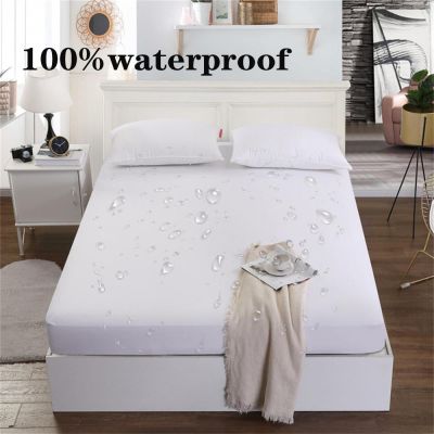 100 Waterproof Fitted Bed Sheet with Elastic Band Anti-slip Mattress Cover Mattress Protector for Single Double King Queen