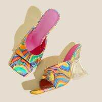 ℡✕  Cross-border new large size high-heeled sandals crystal set feet European and open toe one-line candy fashion shoes