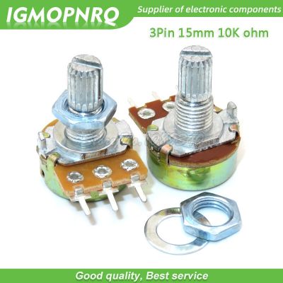 5PCS 10K ohm WH148 B10K 3pin  Potentiometer 15mm Shaft With Nuts And Washers WH148 10k shaft 15mm
