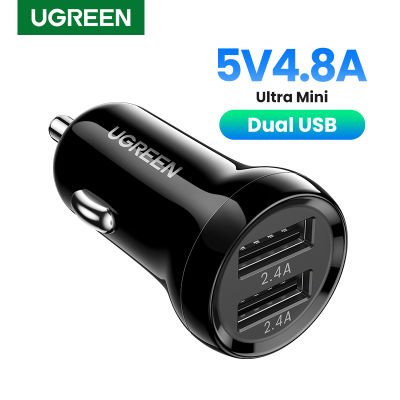 Ugreen ที่ชาร์จแบตในรถ USB 4.8A สำหรับโทรศัพท์มือถือแท็บเล็ต GPS ที่ชาร์จความเร็วสูงรถยนต์-ที่ชาร์จยูเอสบีคู่ USB โทรศัพท์ในรถยนต์อะแดปเตอร์ชาร์จในรถยนต์ในรถ