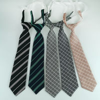 LINGUOZHANG22Striped JK Tie นักเรียนเสื้อผ้าฝ้ายแขนยาวแบบสวมหัวสีดำและสีขาวลายสายหนังอังกฤษสถาบันการศึกษา Ins เนคไทเครื่องแบบหญิง