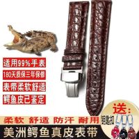 ❀❀ round grain watch strap mens genuine leather crocodile ladies butterfly double snap buckle accessories pin waterproof chain