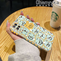 Chenyyka เคสสำหรับ OPPO A54 4G A74 5G A55 4G เคสการ์ตูน Winnie ช้อนส้อมมีดหมีพูห์ใหม่ลายชุบขอบสี่เหลี่ยมเคสมือถือซิลิโคนนิ่มเคสคลุมด้านหลังเต็มตัวกล้องเคสกันกระแทก