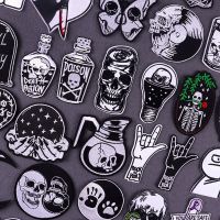 Skull Poison bottle Embroidered Patches For Clothing Punk Rock Iron On Patches On Clothes Sewing Patches Biker Badges Stickers