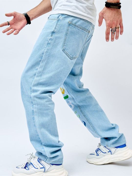 กางเกงยีนส์ปักที่มีสไตล์-กางเกงยีนส์ขาหลวมเอวสูงสำหรับวัยรุ่นผู้ชายสไตล์-y2k-y2k-กางเกงยีนส์ผู้ชาย