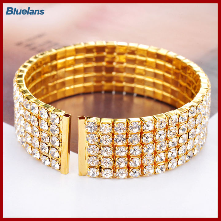 bluelans-ผู้หญิง5แถว-clear-rhinestone-แถบรัดข้อมือกำไลข้อมือเปิดเครื่องประดับเจ้าสาว