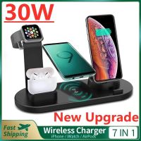 ZZOOI 30W 7 in 1 Wireless Charger Stand Pad For iPhone 14 13 12 X Apple Watch Qi Fast Charging Dock Station for Airpods Pro iWatch 7 6