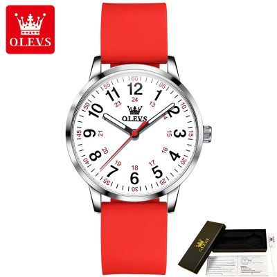 OLEVS 9953นาฬิกาข้อมือผู้หญิงแฟชั่นแบบบางมาก,นาฬิกาข้อมือควอตซ์ซิลิโคนกันน้ำสำหรับผู้หญิงเรืองแสง