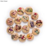 50pcs Baby Theme Printing Round Wooden buttons Sewing Scrapbook Clothing Gifts Crafts Handwork Accessories Fabric DIY 15mm Haberdashery