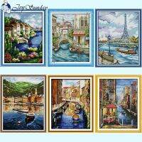 ✕ Venice Water City Scenic Series Count Cross Stitch Kits 14ct 11ct White Cloth Printed Fabric Embroidery Set DIY Home Decor Gifts