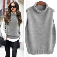 FRSEUCAG Hot high collar sleeveless loose ladies vest ladies knit fashion sleeveless sweater wholesale Brand pullover women 2019