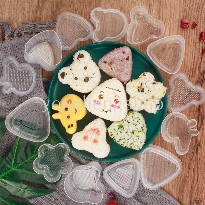 7pcs-set-cartoon-bear-triangle-shaped-japanese-onigiri-sushi-mold-with-spoon-diy-rice-ball-maker-press-mould-kids-bento-making-tool