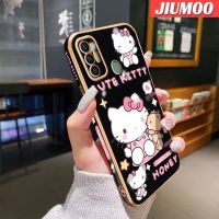 เคส JIUMOO สำหรับ Tecno Spark 7 Pro Spark 7T เคสการ์ตูนน่ารักคิตตี้ขอบด้านข้างดีไซน์ใหม่สี่เหลี่ยมเคสมือถือบางลายชุบเคสฝาปิดเลนส์เต็มกล้องปกป้องเคสนิ่มกันกระแทก