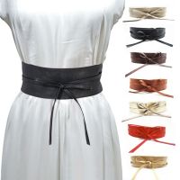 1PC Fashion Spring Autumn Women Lady Metallic Color Soft Faux Leather Wide Belt Self Tie Wrap Waist Mujer Dress