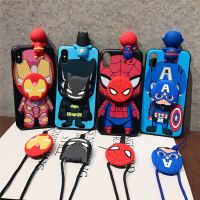 For Samsung Galaxy S7 S8 S9 S10 S20 S21 S22 S23 Plus Ultra S21FE Note 9 10 Spiderman Iron Man Phone Case With Holder Strap Rope Phone Cases