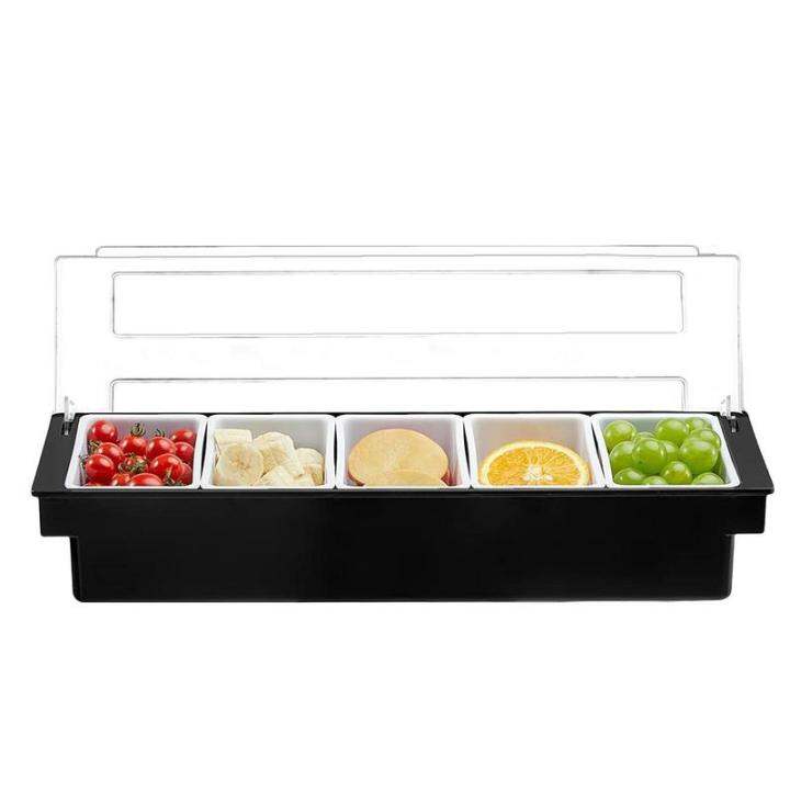 Condiment Server With Lid Detachable 5-Compartments Garnish Tray Fruit ...