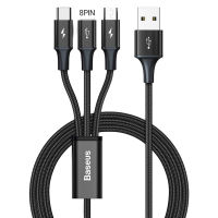 สำหรับ BASEUS สายชาร์จอย่างรวดเร็วชาร์จอเนกประสงค์ Plug Play 8-Pin Type-C Micro USB 3 In 1ไนล่อนสายชาร์จสำหรับมาร์ทโฟนสายชาร์จความเร็วสูง