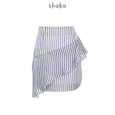 Shaka SS21 Organza Stripe Printed Mini Skirt กระโปรงสั้น ผ้าออแกนซ่าพิมพ์ลายทาง แต่งระบายด้านหน้า SK-S210316