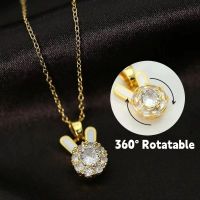 Classic Creative 360° Rotating Rabbit Pendant Necklace for Women Cute Rabbit Ears Decompression Rotating Jewelry Gift for Lovers