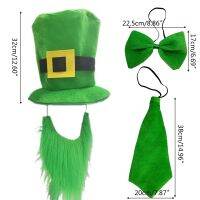 Saint Patricks Day Cosplay Costume Suit 3 In 1 Top Hat with Beard Adjustable Green Bow Tie Necktie Set Irish Party Favor